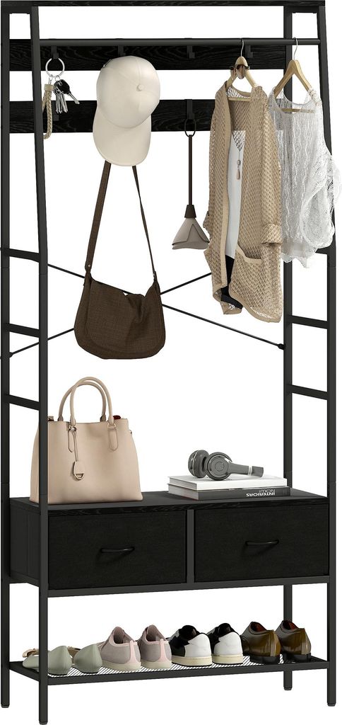 HOMCOM-Garderobenständer-Spanplatte, Stahl-80L x 30B x 180,5H cm-Schwarz