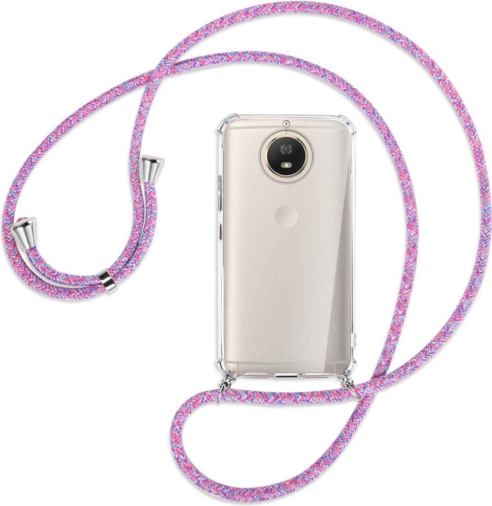 Handykette Backcover-Schutzhülle mit Band (Metall silberfarben) für Motorola Moto G5S - lila/rosa/blau