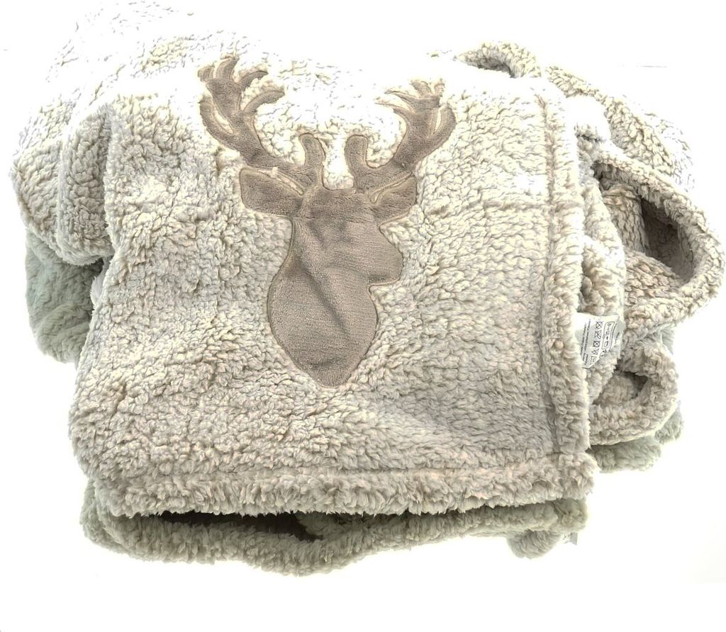 Kaemingk Weihnachtskuscheldecke Hirsch Beige 130 x 170 cm - Polyester & Samt