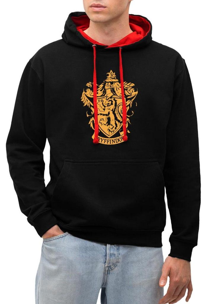 Spreadshirt Harry Potter Haus Gryffindor Wappen Logo Uni Kontrast Hoodie, XL, Schwarz/Rot