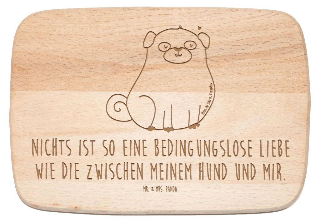 Mr. & Mrs. Panda Holz Servierbrett Mops - Transparent - Geschenk, Hund, Frühstücksbrettchen, Hundemama, Holzbrettchen, vesperbrett, Pure Liebe, H...