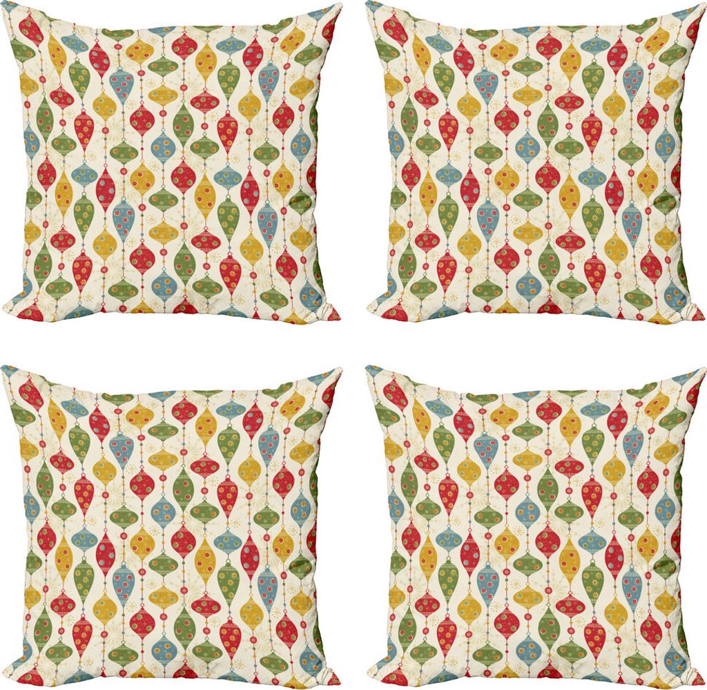 ABAKUHAUS Weihnachten Kissenbezug Set (4 Stück), traditioneller Ball, Moderner Doppelseitiger Digitaldruck, 45 cm x 45 cm, Mehrfarbig