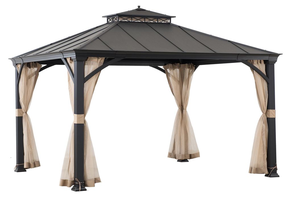 Gazebo con tetto in acciaio antracite Pasu 300 x 300 cm Immagine del prodotto 