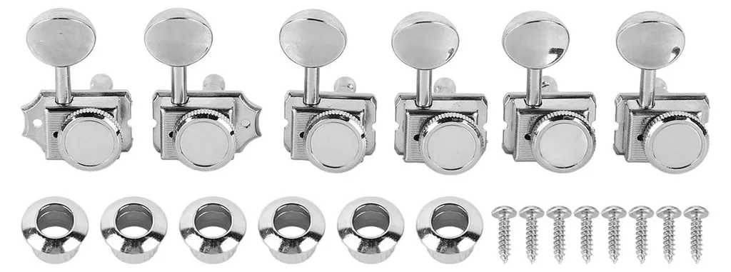Kit Réparation Guitare : 6 Mécaniques Droites Semi-Fermées avec Visserie