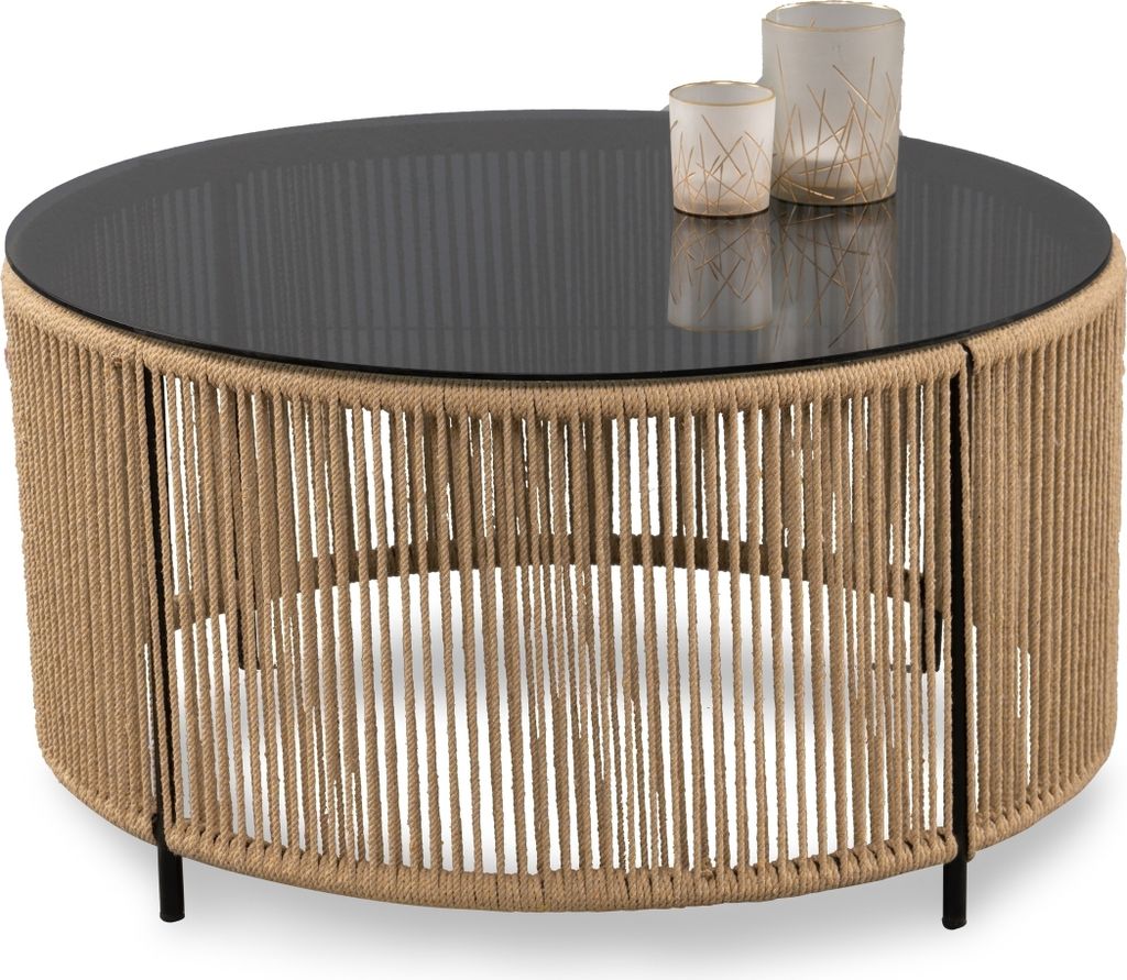 Couchtisch >Simon< in beige / grau, Metall / Glas - 40x75cm (HxD)