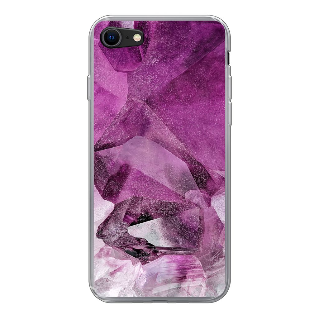 MuchoWow Handyhülle Schutzhülle Hülle für iPhone SE 2020 Kristall - Naturstein - Luxus Silikon Softcase Handy Hülle - Kartenbesitzer