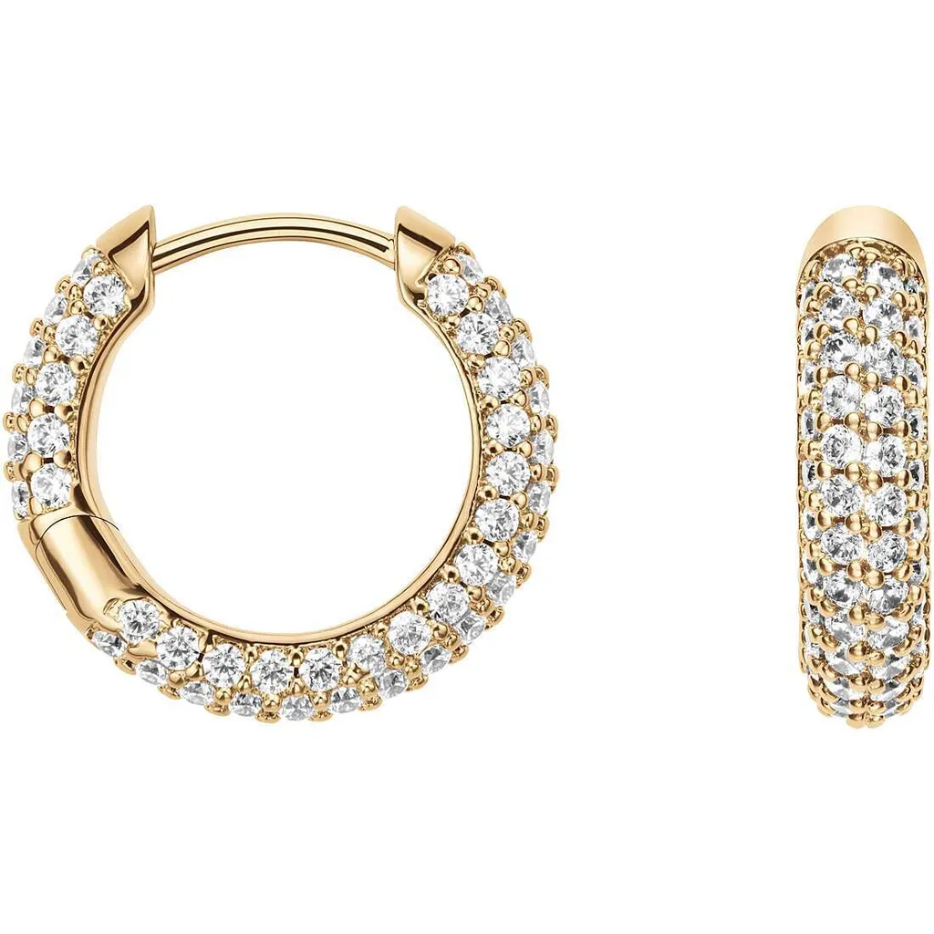 Boucles d'oreilles anneaux or pavés de cristaux brillants DW