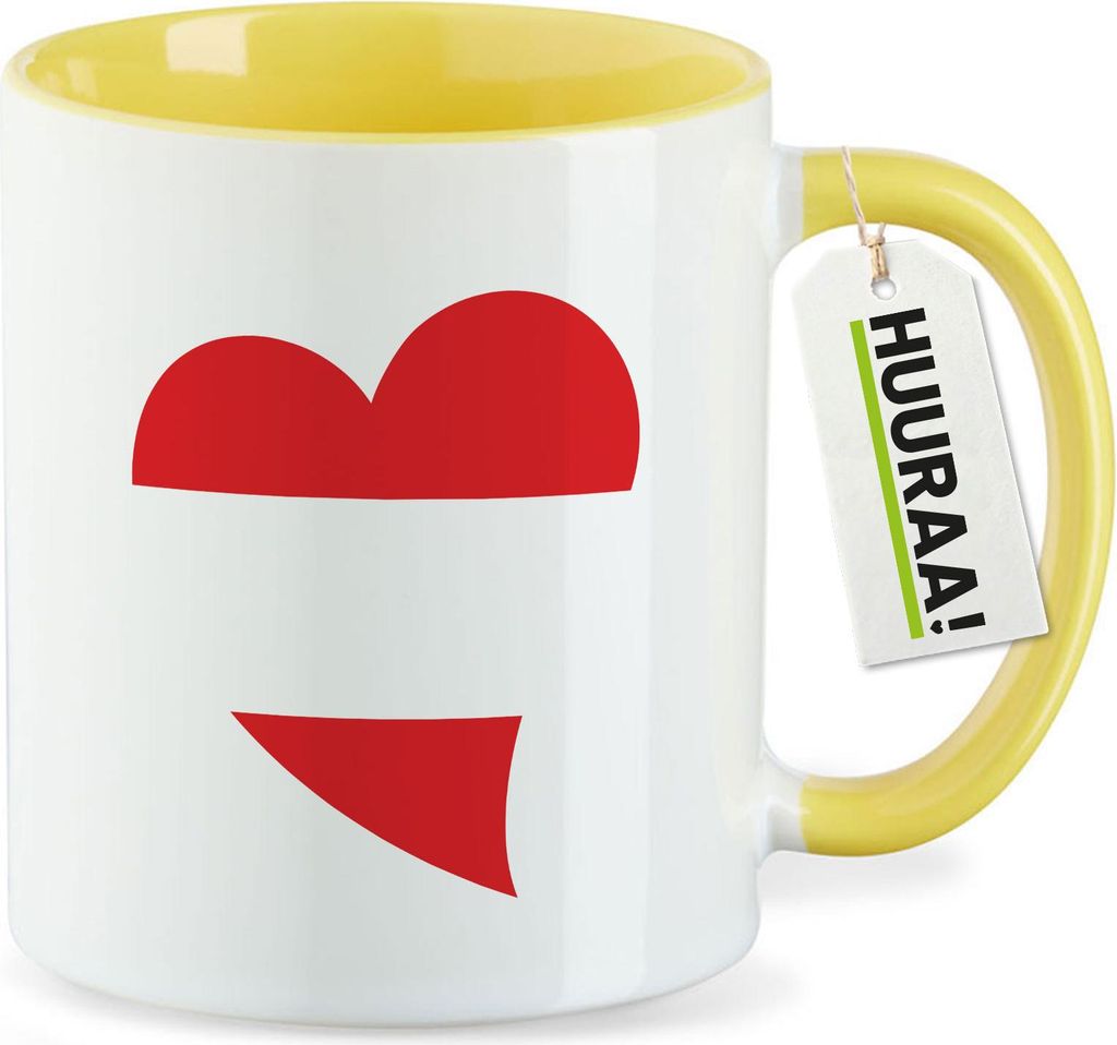 Huuraa Kaffeetasse Österreich Flagge Herz 330ml Gelb Keramik Kaffeebecher Geschenkidee