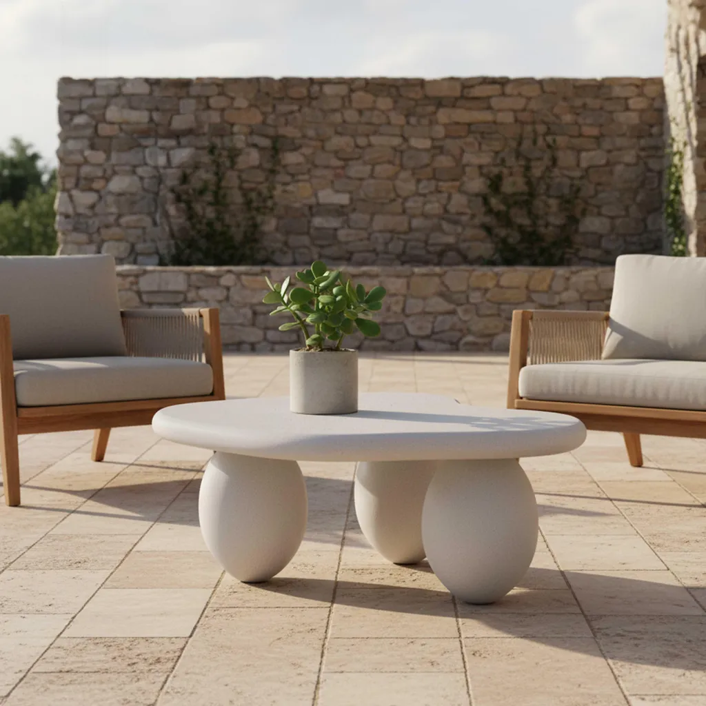 Table basse extérieure design organique et finition béton lisse Rhodes