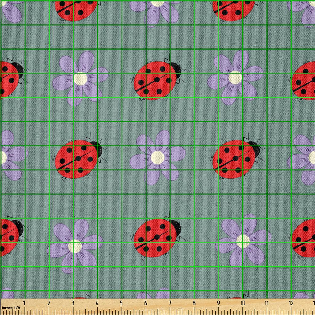 ABAKUHAUS Marienkäfer Microfaser Stoff als Meterware , Insekten und Blumen Muster Flora und Fauna Design Diagonal Flieder und Käfer Ornament, 3 M...