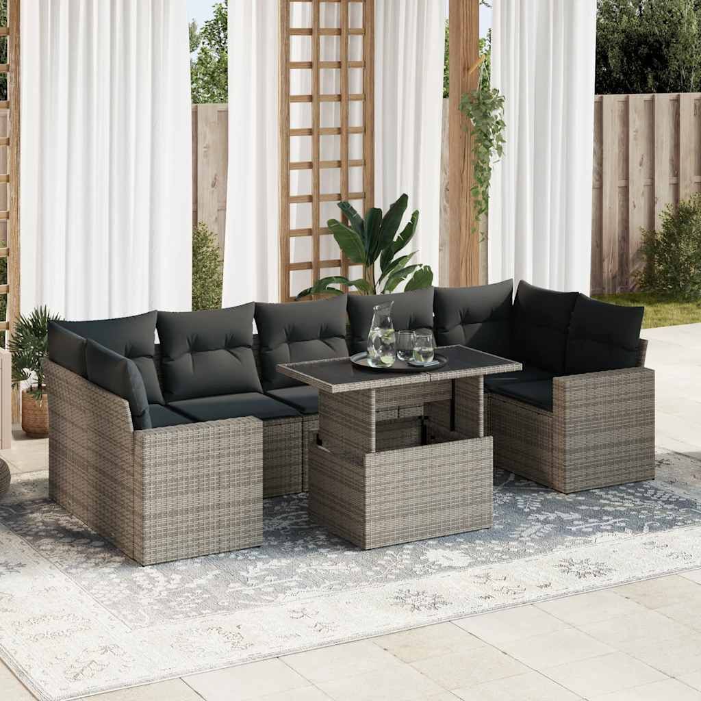 Maison Exclusive - 8-tlg. Garten-Sofagarnitur mit Kissen Grau Poly Rattan
