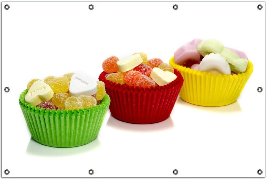 Wallario Outdoor-Poster für Garten oder Balkon, Motiv Sweets - Süßigkeiten-Muffins in der Küche, in ca. 100 x 150 cm