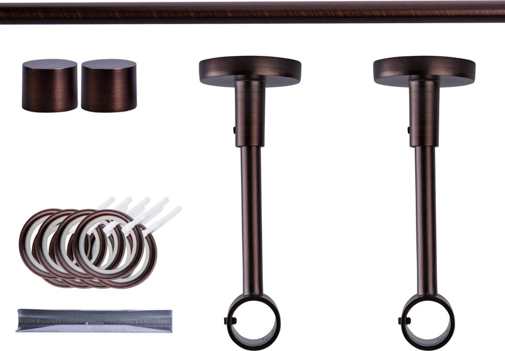 Victoria M. Gardinenstange Set, 1-läufig, 19 mm, 120 cm, rot-bronze + Decke, Kappe, Ring Komplettset mit Halterungen & Endstücke, Vorhangstan...