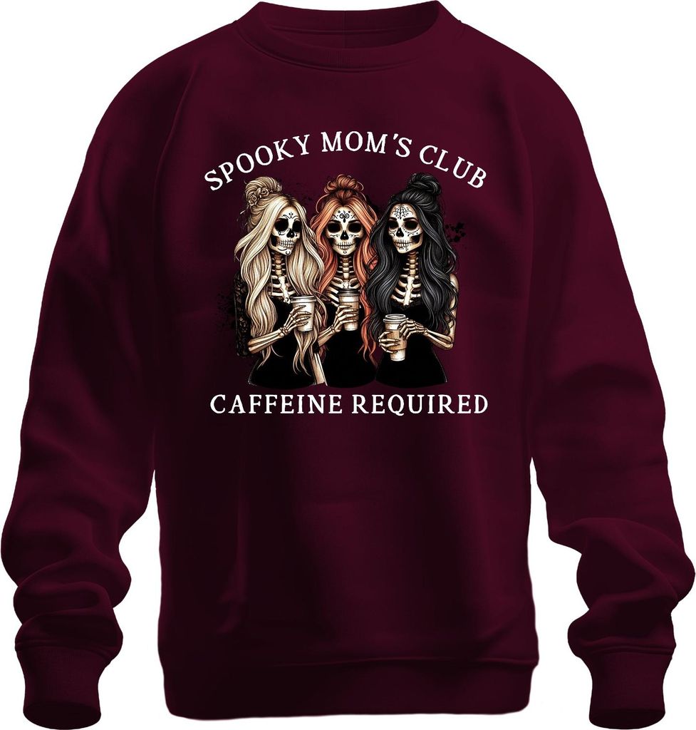 Spooky Moms Club Kaffee Mama Halloween Skelett Gothic Kaffeeliebe Uni Sweatshirt Pullover, Burgundy, XL
