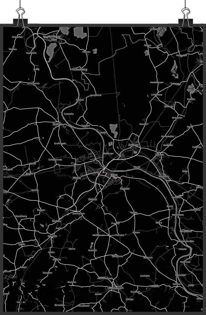 Mr. & Mrs. Panda Bild Riesa DIN A1 - Geschenk, Plakat, drucke, wanddeko, Kunstdruck, Stadt Dorf Karte Landkarte Map Stadtplan, Wandbild