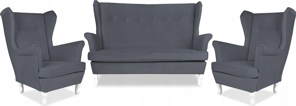Family Meble Set aus Sofa + 2 Sessel Ari II 2-Sitzer Sofa Couch Zierpolsterung Freistehendes Lounge Sofa Bequem zum Entspannen Wohnzimmer Büro (TR...