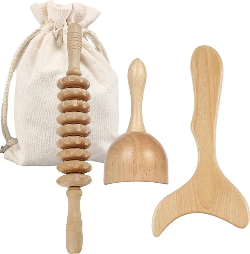 Kit Massaggio Corpo 3 in 1: Addio Gambe Gonfie con i Rulli in Legno