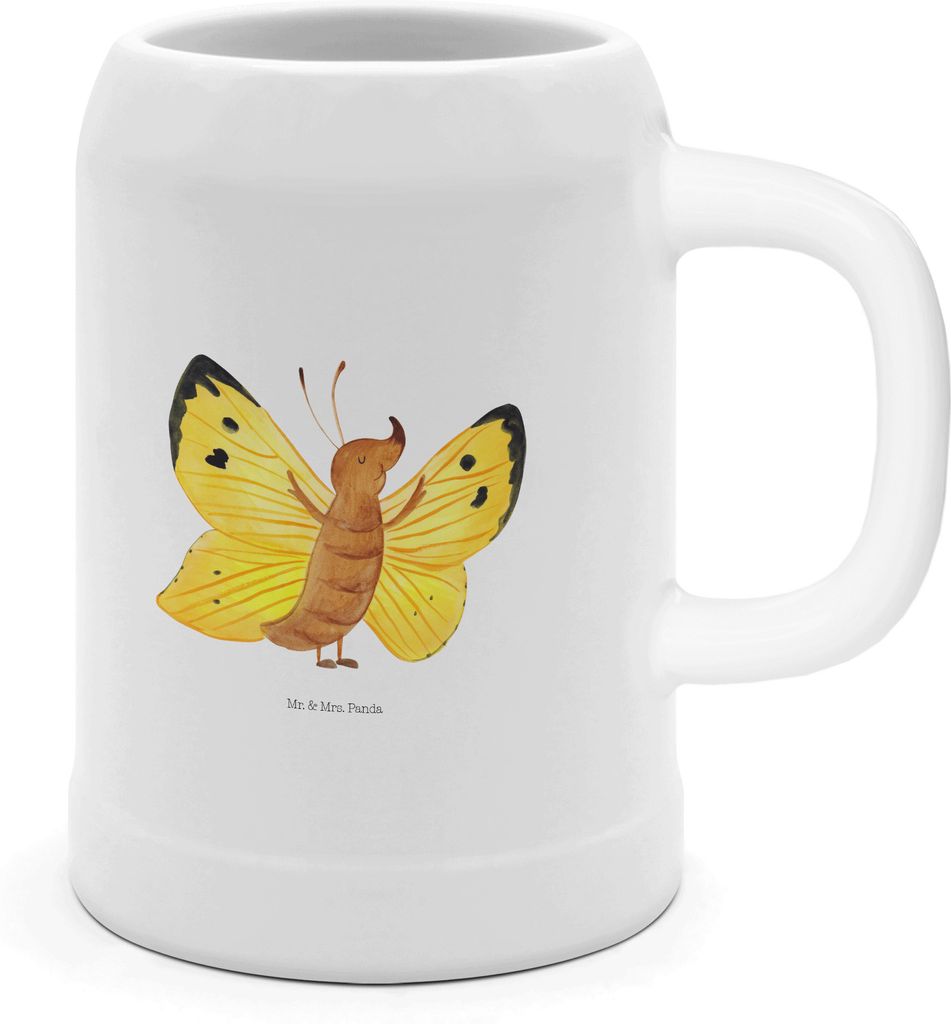 Mr. & Mrs. Panda Krug Schmetterling Zitronenfalter - Weiß - Geschenk, Gute Laune, Humpen, Tonkrug, Schmetterlinge, Fakt, Bierbecher, Fakten, Motiv...