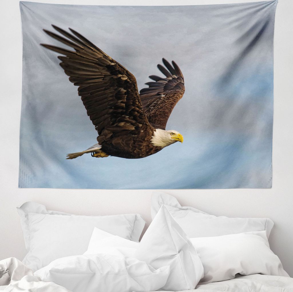 ABAKUHAUS Adler Wandteppich, Hunter Vogel im Open Sky aus Weiches Mikrofaser Stoff Waschbar ohne Verblassen Digitaldruck, 150 x 110 cm, Dunkelgelb ...