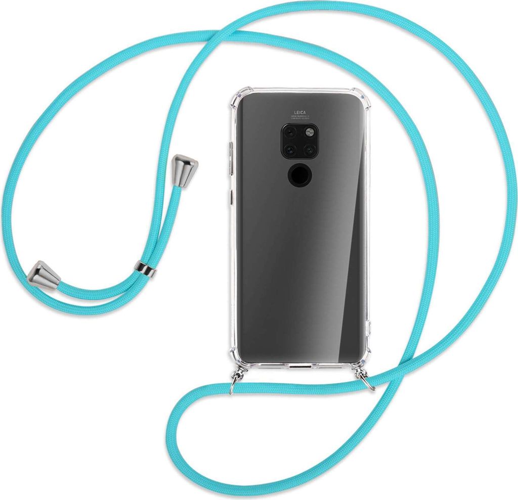 Handykette Backcover-Schutzhülle mit Band (Metall silberfarben) für Huawei Mate 20 - schwarz/grau/weiß