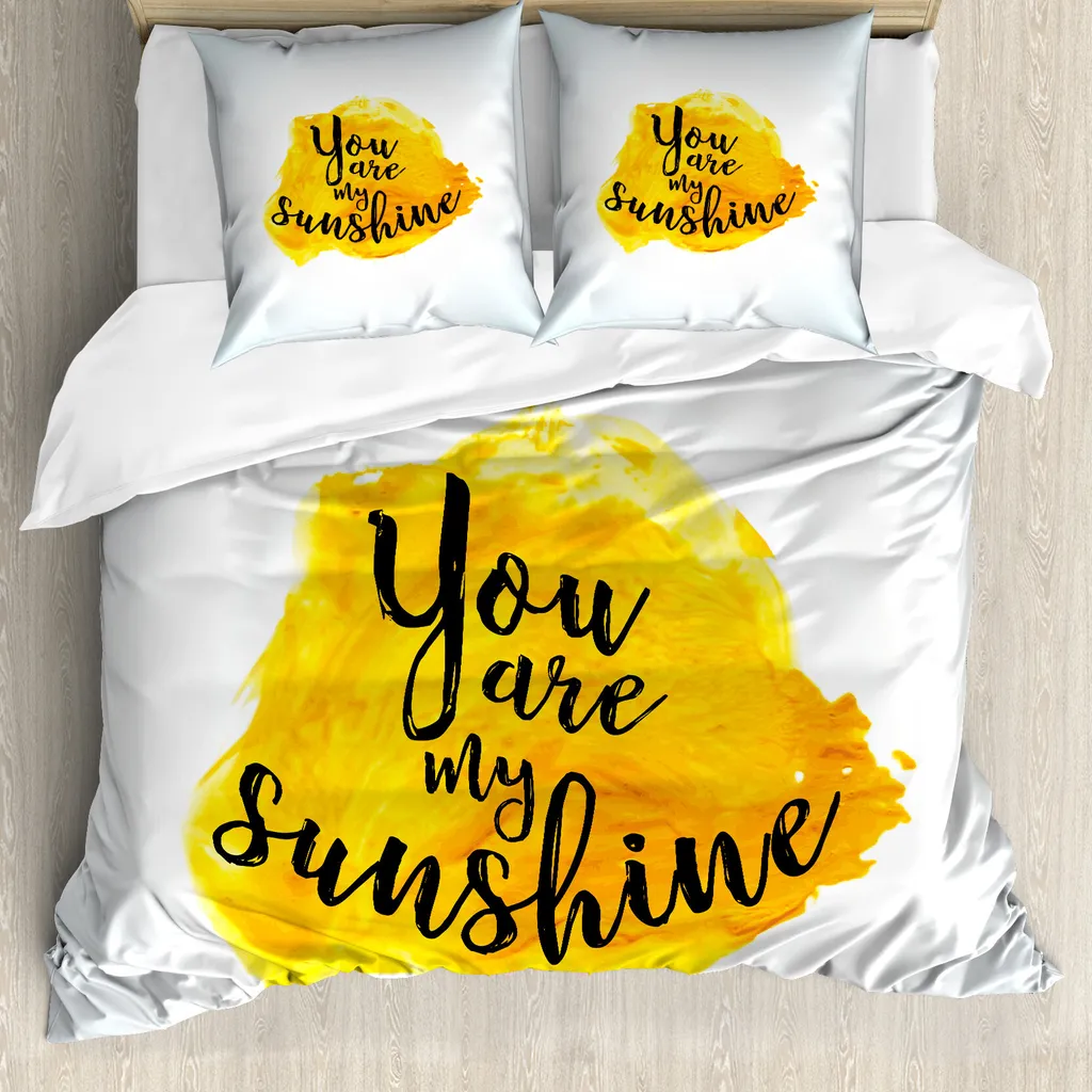 ABAKUHAUS Copripiumino con proverbio, giallo grigio Romantico, antiacaro Adatto a chi soffre di allergie Con federe, 155 cm x 220 cm - 80 x 80 cm, giallo nero