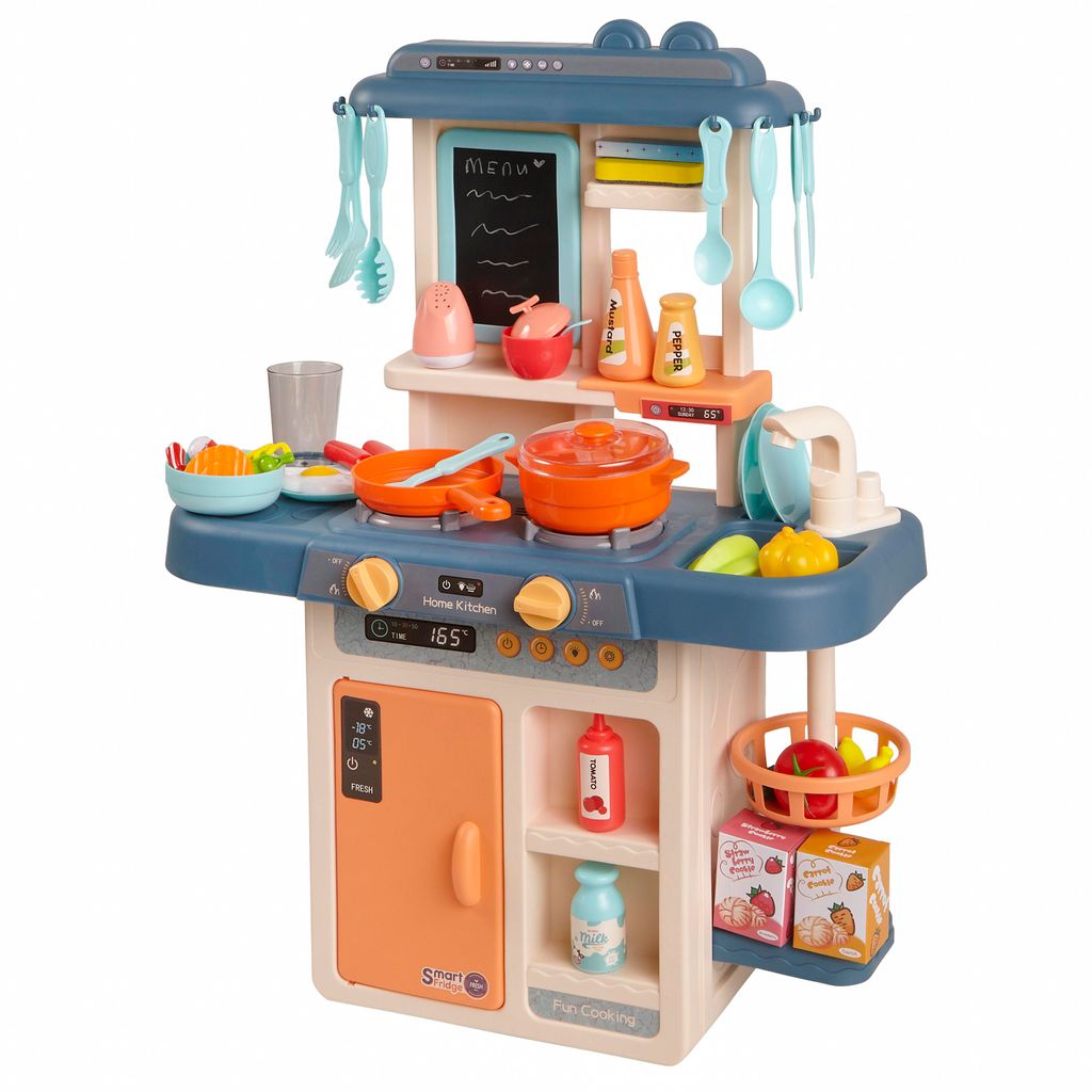 Buzz - Spielzeugküche - Blau - Mini - Dampf - Arbeitskochfeld - Kinderküche - Küchenutensilien - Zutaten - Kochen - Küchenset
