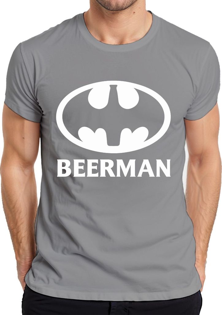 Beerman Bier Superheld Logo Party Geschenk Bierliebhaber Retro Herren T-Shirt, Grau, XXL
