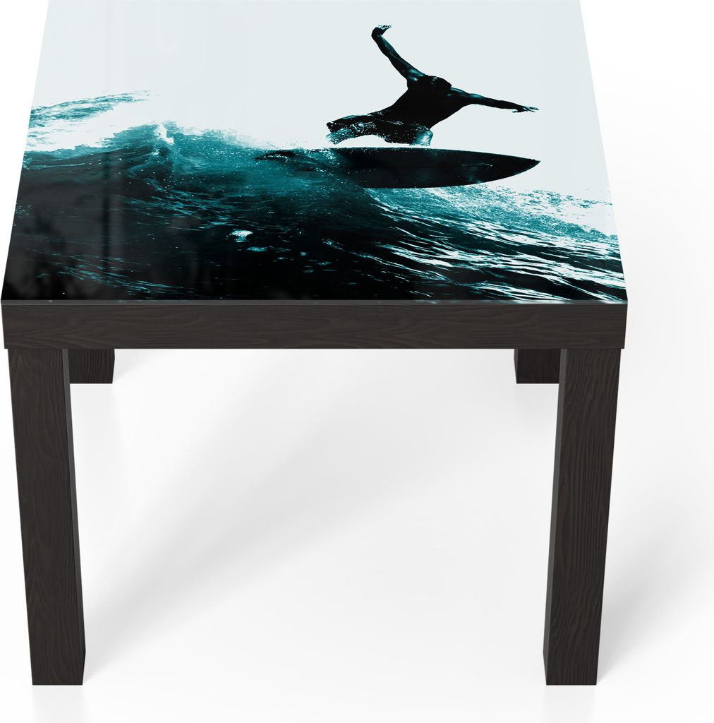DEQORI Couchtisch 55x55 cm Schwarz 'Türkise Abenteuer' Glas Beistelltisch Glastisch modern