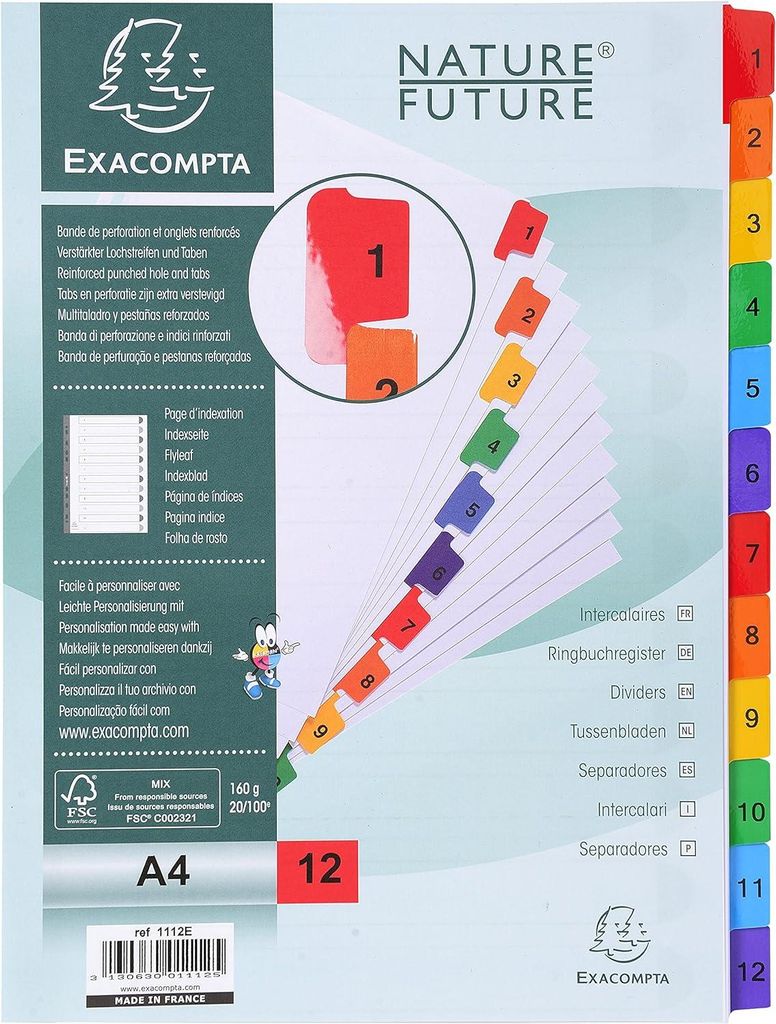 Exacompta 1112E Karton-Register 1-12 für DIN A4 aus Karton Produktbild 