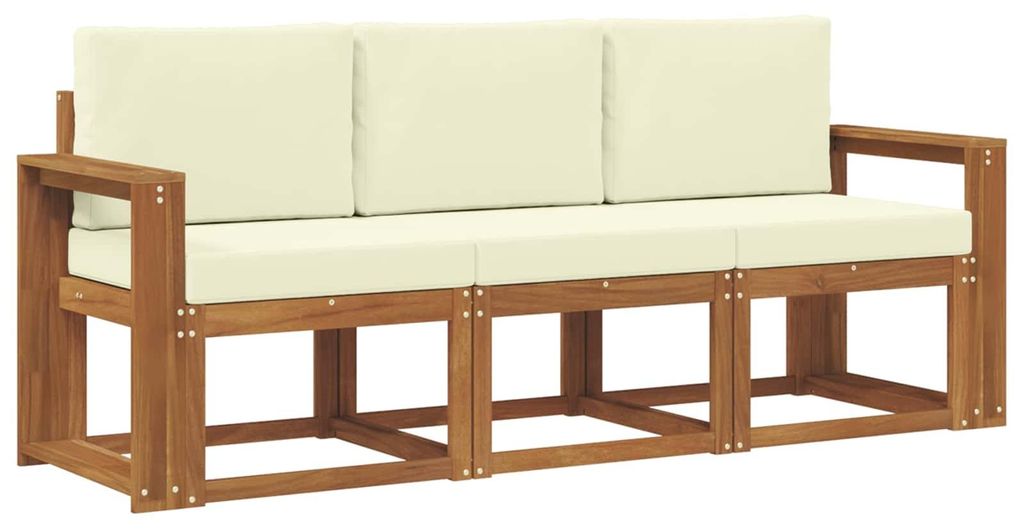 vidaXL Outdoor-Sofagarnitur mit Kissen 3 pcs Natur und Creme
