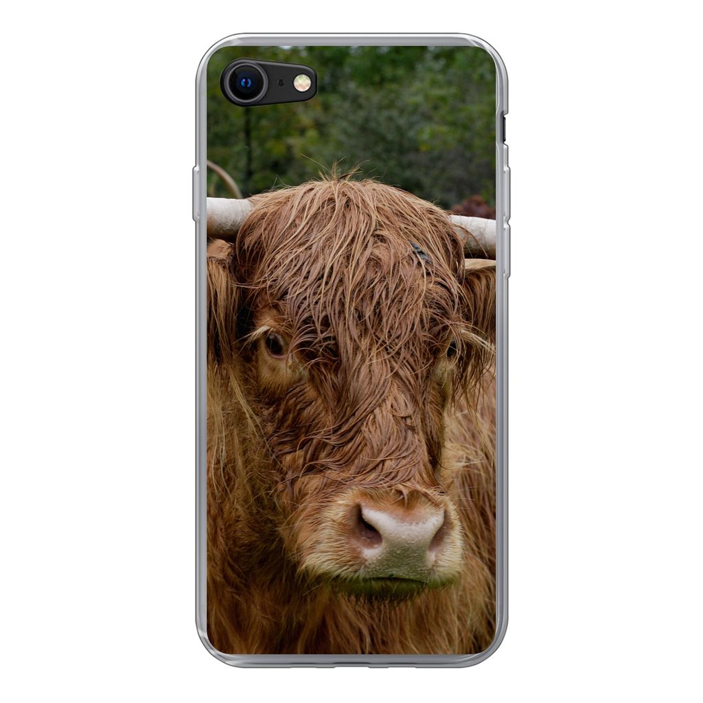 MuchoWow Handyhülle Schutzhülle Hülle für iPhone SE 2022 Schottische Highlander - Tiere - Gras Silikon Softcase Handy Hülle - Schutzhülle