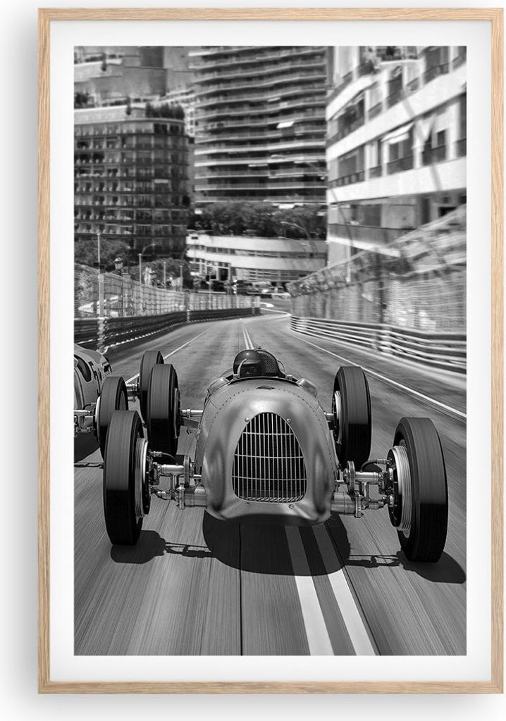 Gerahmtes Poster - Rahmen in heller Eiche - Formel 1 Retro - 61x91,5 cm - Wand Bild - Wanddeko - Wandbilder - Kunstposter - Wandposter - Bilderrahm...