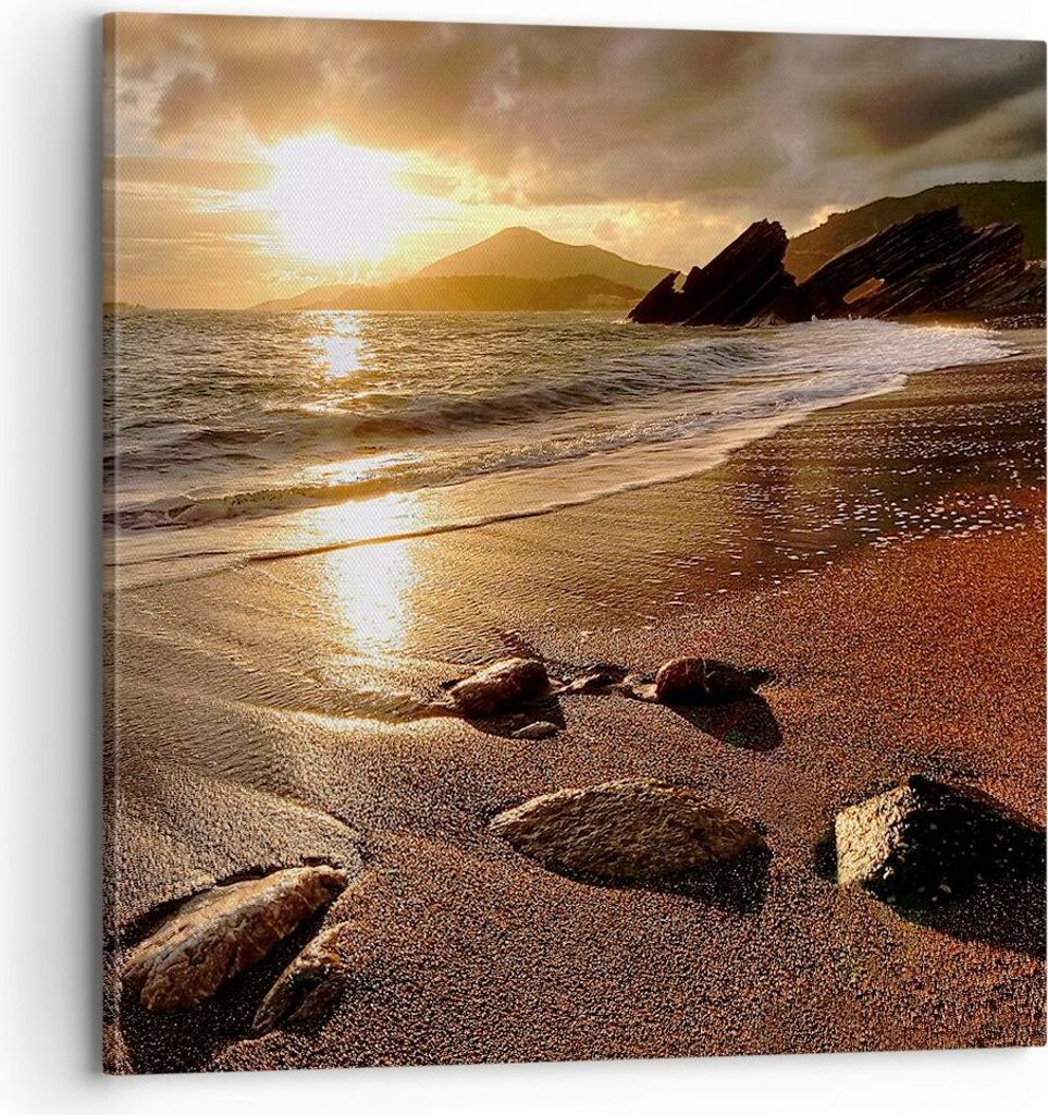 Bild auf Leinwand - Leinwandbild - Strand Wolken Abend Küste - 70x70cm - Wand Bild - Wanddeko - Leinwanddruck - Bilder - Kunstdruck - Wanddekorati...