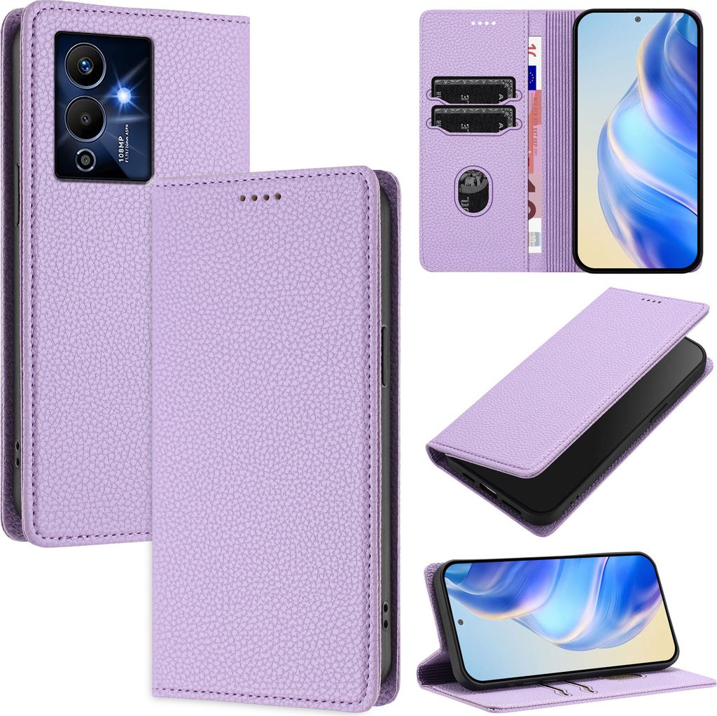 Litchi Leder Handyhülle für Infinix Note 12 Pro 5G Wallet Kartenfächer Standfunktion Hülle Violett