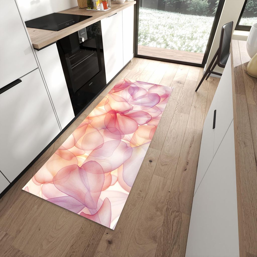 Küchenteppich 80x200cm rutschfest & abwischbar PVC Läufer - Zarte Blütenblätter