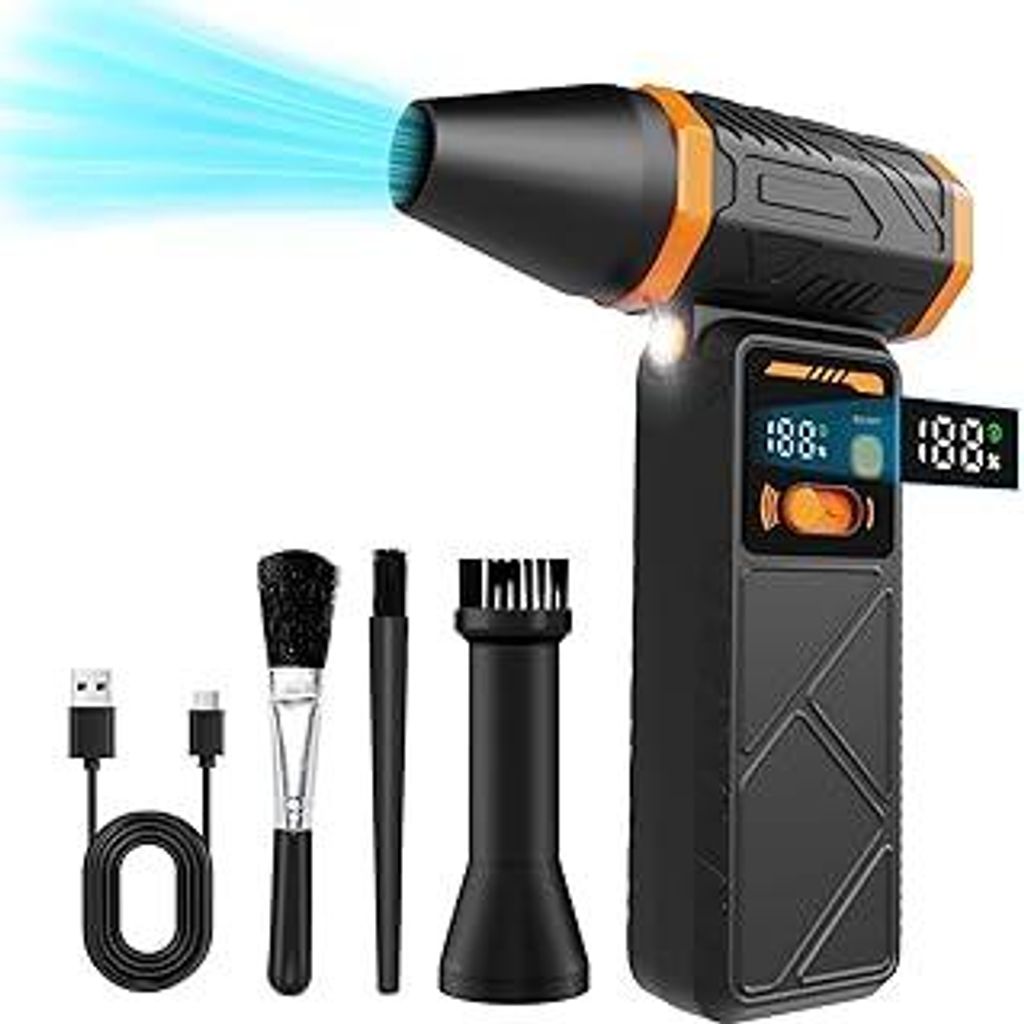 Electric Air Duster,210000RPM Super Power Cordless Elektrische Staubgebläse,100-Gang,Unendlich Variable Geschwindigkeiten, mit Akku und Licht für...