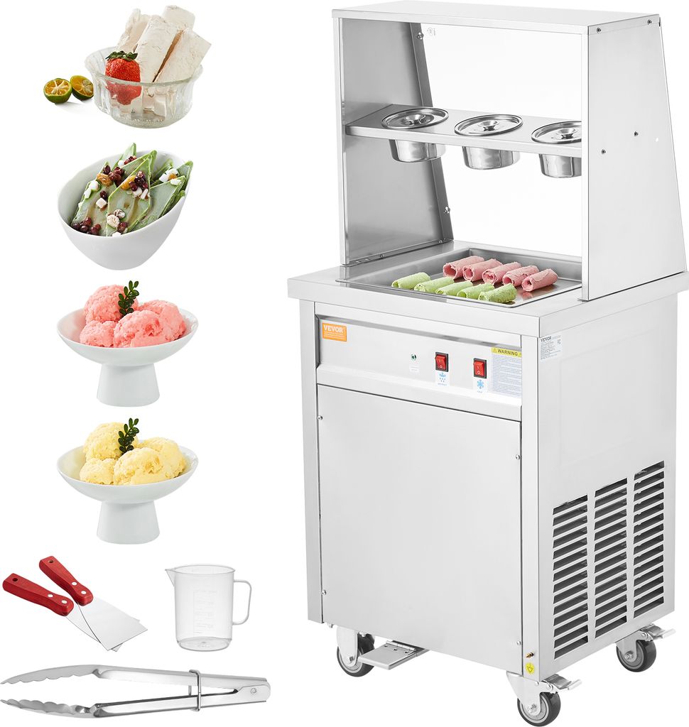 VEVOR Maschine für Frittierte Eisrollen, Quadratische 35,4 x 35,4 cm Große Pfanne zum Frittieren von Eis, Kommerzielle Eismaschine aus Edelstahl ...