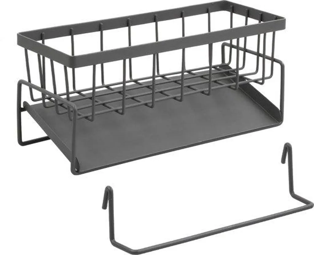Rangement évier inox inoxydable brossé : porte-serviette et bac amovible