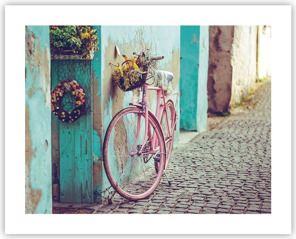 Poster - Poster ohne Rahmen - Rosa Fahrrad Vintage - 50x40 cm - Wand Bild - Wanddeko - Wandbilder - Kunstposter - Wandposter - Bilder - Kunstdruck ...