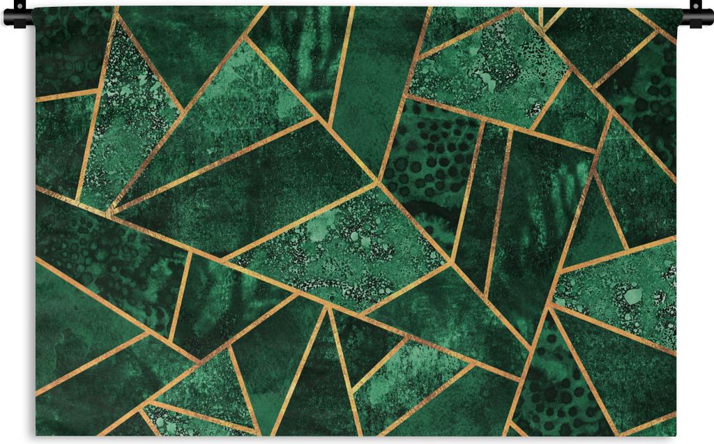MuchoWow Wandteppich Wandbehang Smaragd - Gold - Abstrakt - Muster 150x100 cm Tapisserie Dekoration Wandtuch - Waschbar - Tapisserien - Wand-Decke