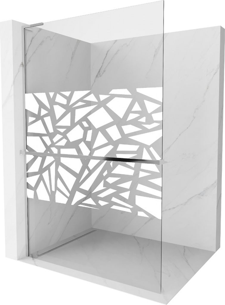 Mexen Kioto+ L Duschwand mit Regal Walk-in 100 x 200 cm, weißes Muster, Chrom - 800-100-123-01-85