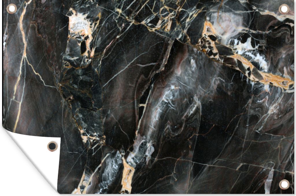 MuchoWow 120x80 cm Outdoor-Poster Gartendeko Sichtschutz Garten Poster für den Garten Marmor - Schwarz - Gold - Muster