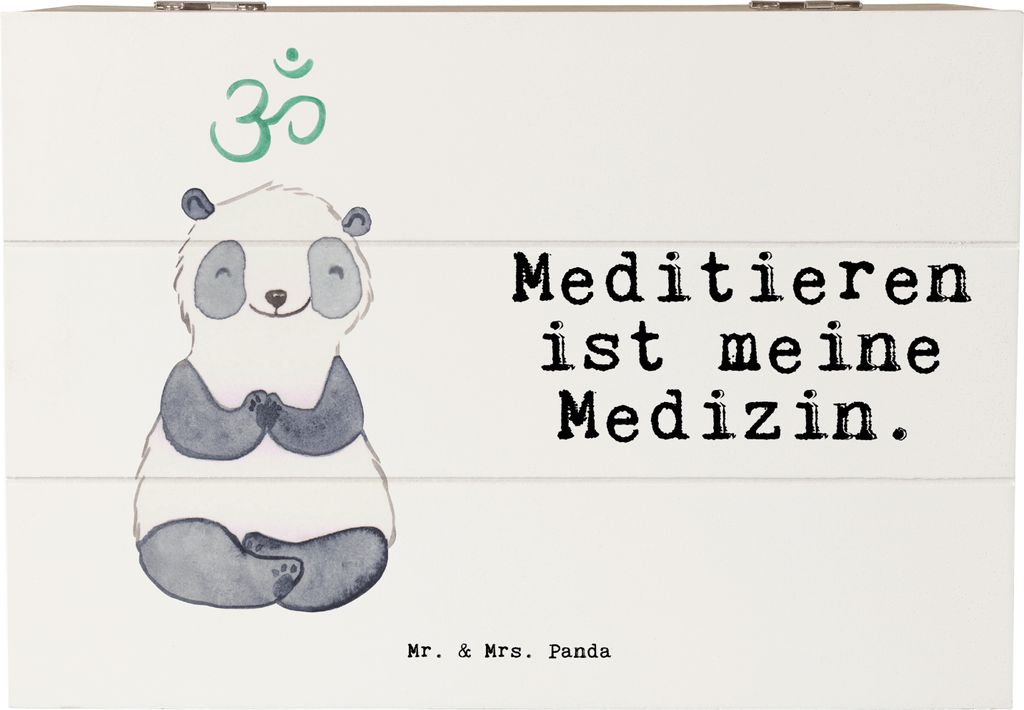 Mr. & Mrs. Panda Kiste Panda Meditieren 22 x 15 cm - Weiß - Geschenk, fotobox, schatztruhe, Holzkiste, Meditation, Meditationskurs, Geschenkbox, E...