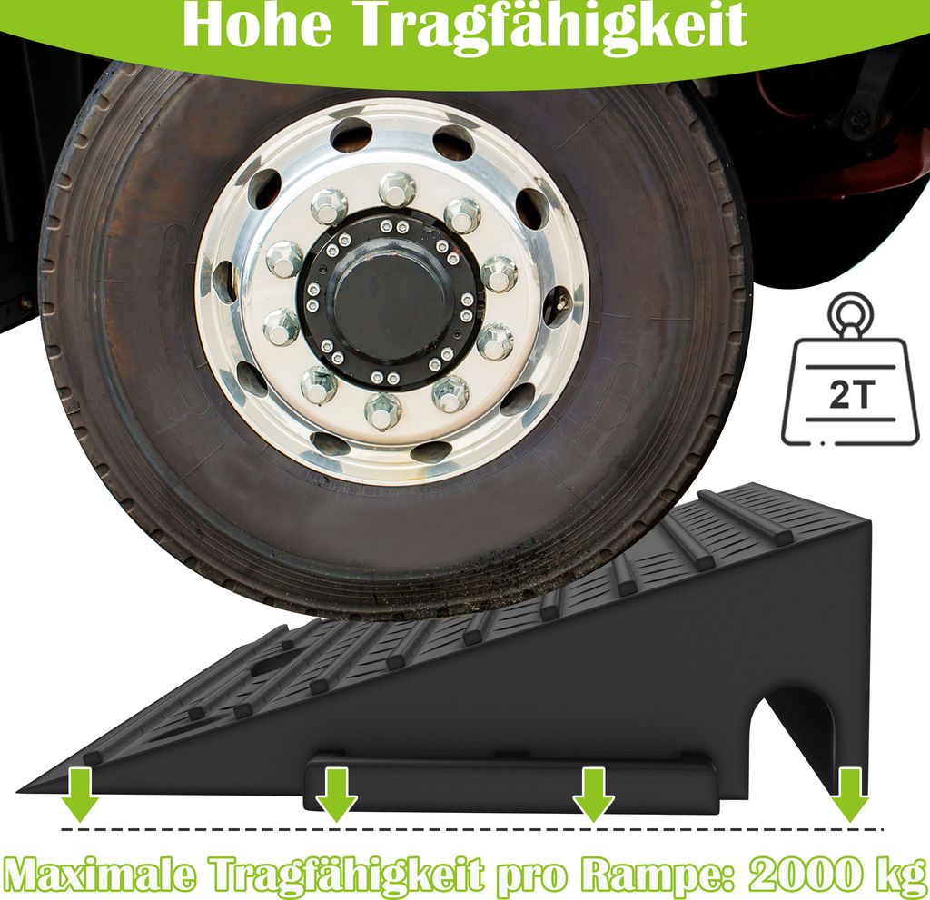 TRUTZHOLM Bordsteinrampe 10 Cm – 2 Stück, Gummi, 2000 Kg Traglast, Mit Wasserablauf, Für Rollstuhl, Auto, Motorrad
