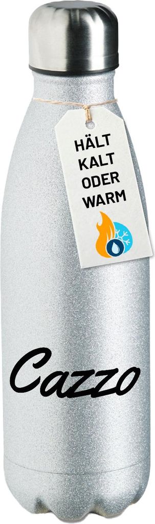 Huuraa Trinkflasche Cazzo italienisch Schriftzug 500ml Silver Edelstahl Wasserflasche Trinkflasche Geschenkidee