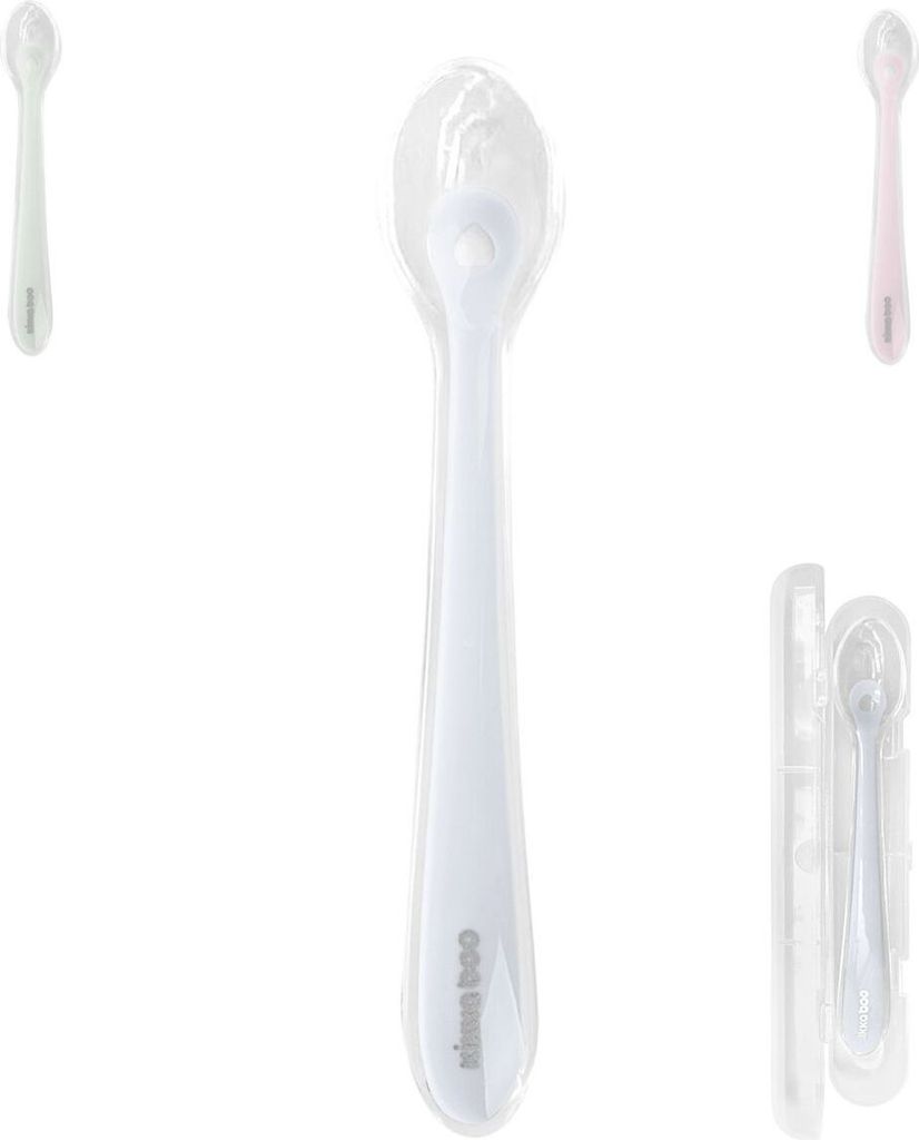 Kikkaboo Baby Silikonlöffel mit Etui Silikonspitze, langer Griff, ab 4 Monate blau