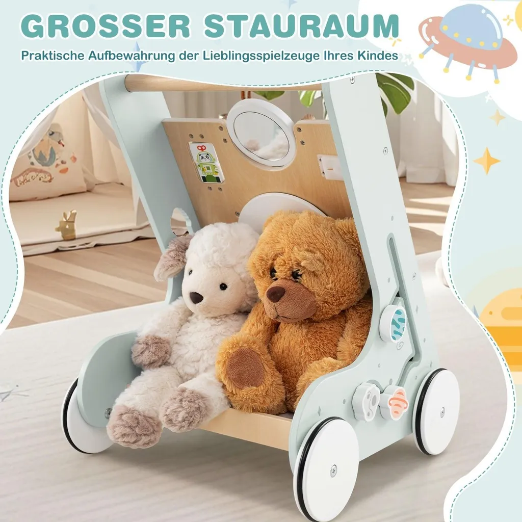 Chariot de marche bébé en bois - Centre d'éveil multi-activités éducatif