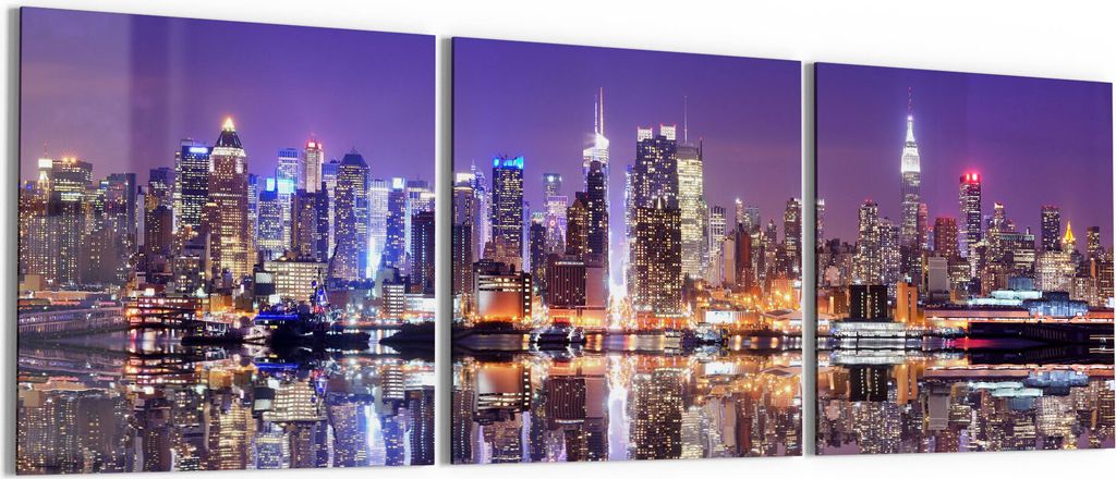 DEQORI Glasbild Echtglas 3x50x50 cm 'Manhattan gespiegelt' Wandbilder XXL groß