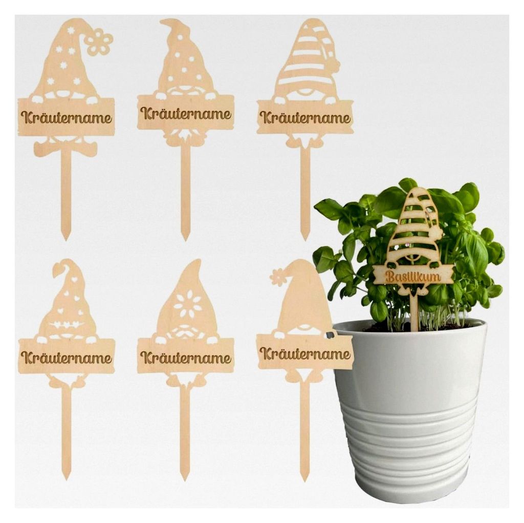 Kräuterstecker 6er-Set aus Holz - Personalisierte Kräuternamen - Pflanzstecker für den Garten