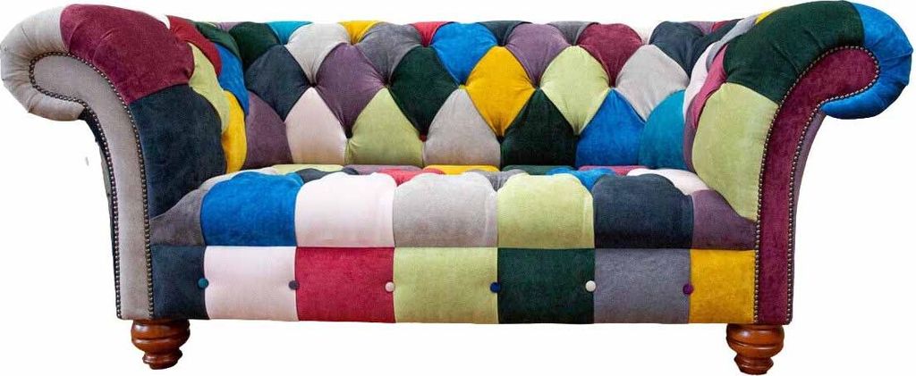 Sofa 2 Sitzer Chesterfield Textil Couch Polster Design Luxus Mehrfarbig